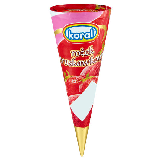 Koral Lody truskawkowe w rożku waflowym z sosem truskawkowym 110 ml