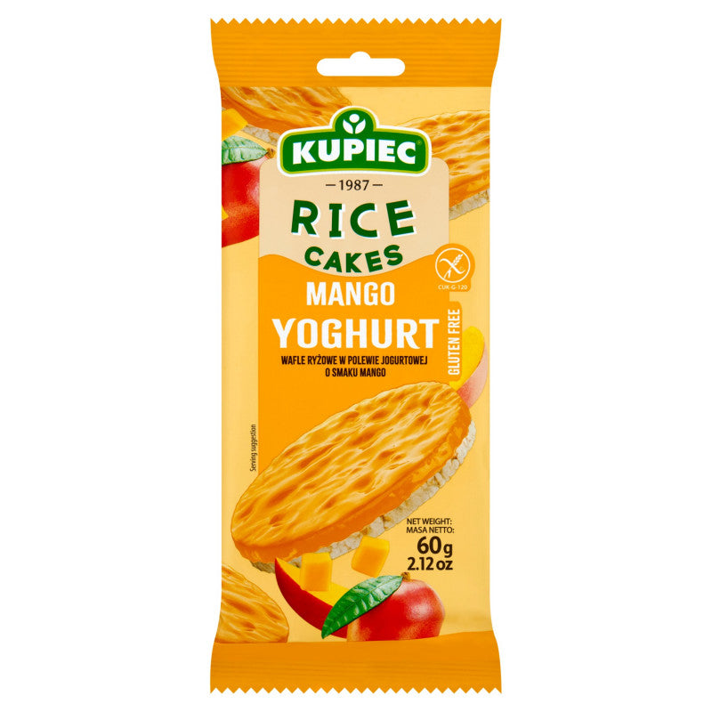 Kupiec Wafle ryżowe w polewie jogurtowej o smaku mango 60 g (4 sztuki)